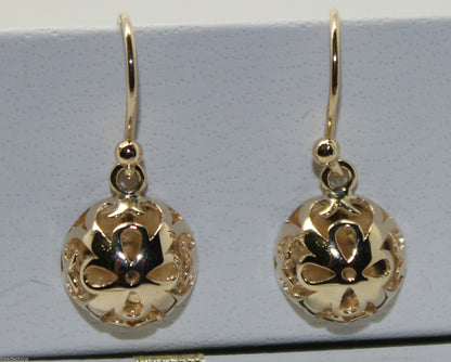 Genuine 9ct Yellow or White or Rose Gold 12mm Half Ball Filigree Hook Flower Earrings