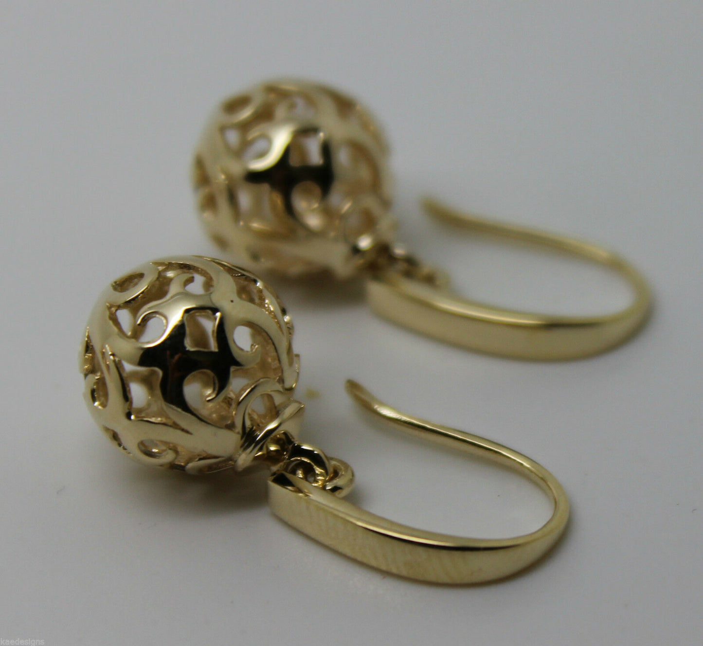 Genuine 9ct Yellow, Rose or White Gold Large Heavy 12mm Euro Ball Drop Hook Filigree Earrings