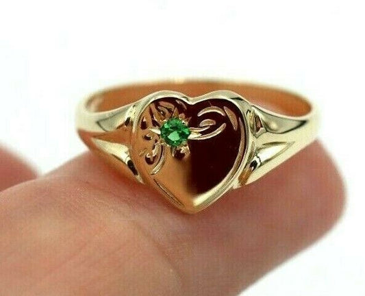 Kaedesigns Genuine 9ct 9K Yellow, Rose and White Gold Green Emerald (Birthstone Of May) Signet Ring