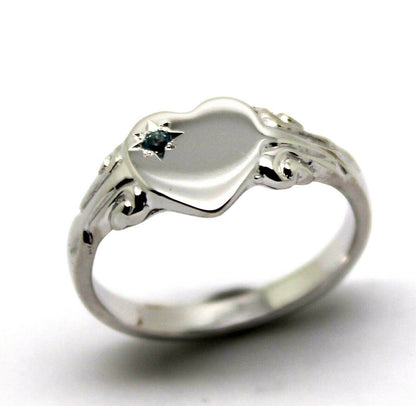 Genuine 9ct 9k White Gold / 375, Heart Topaz November Birthstone Signet Ring