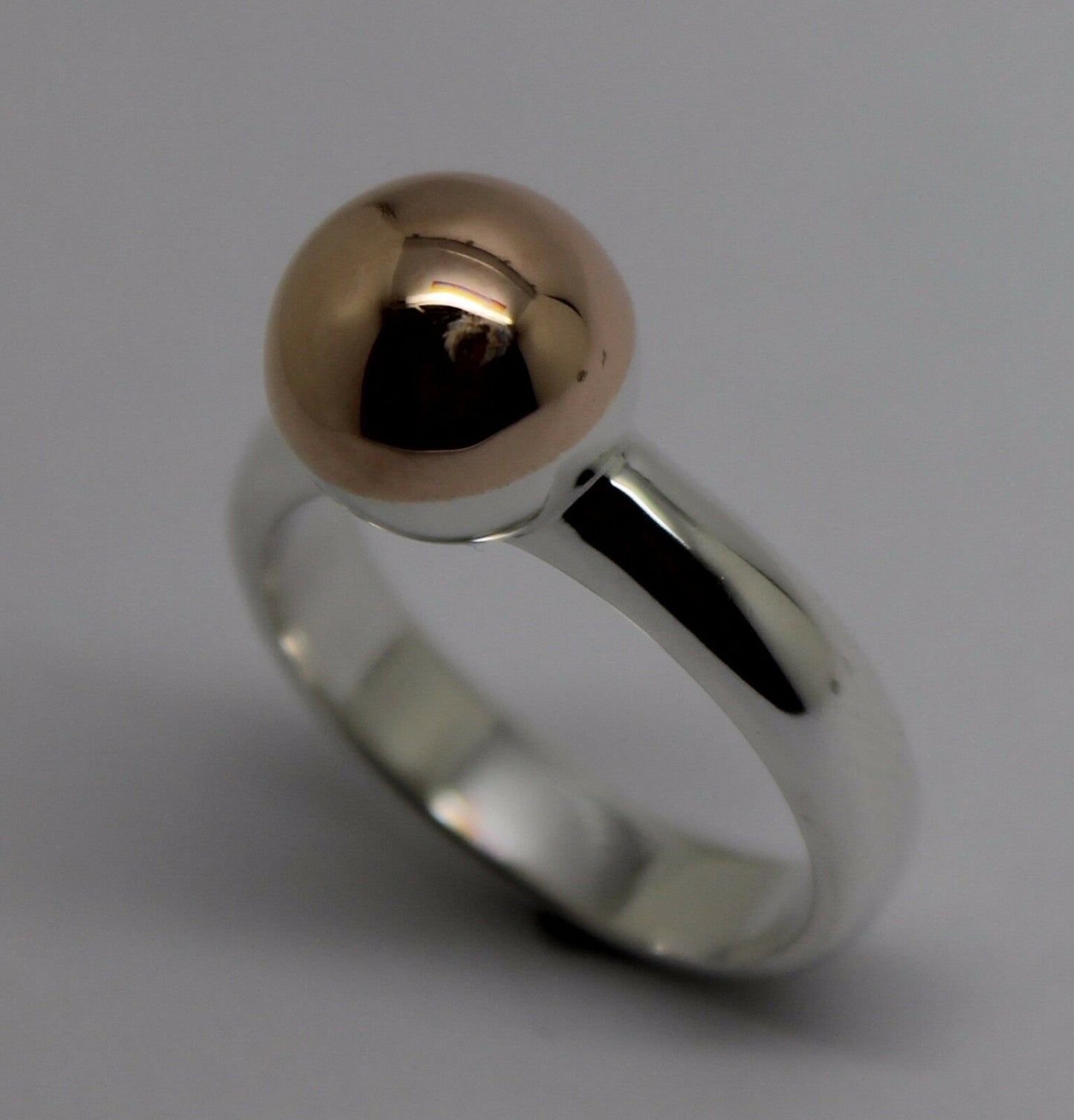 Size S Genuine Sterling Silver 925 & 9ct Rose Gold 375 Full Ball Ring