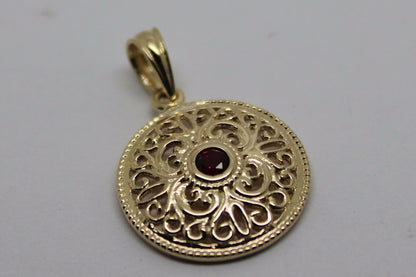 Kaedesigns, 9ct Yellow Gold or White Gold or Rose Gold filigree Ruby pendant