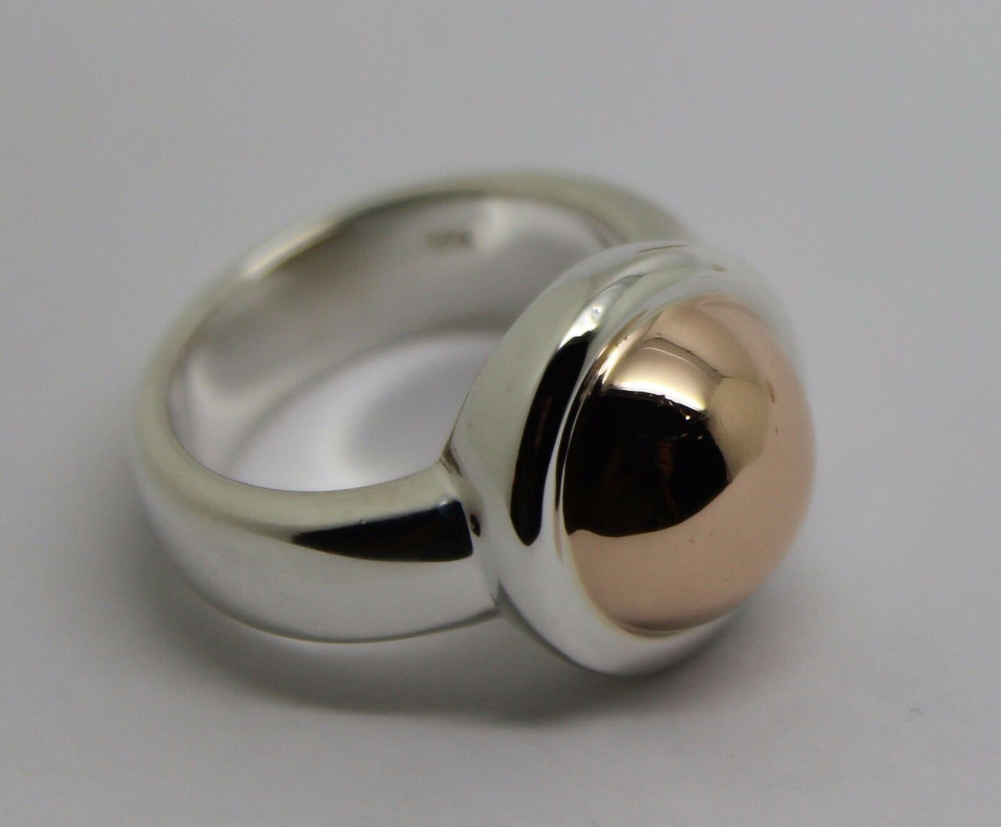 New Genuine Sterling Silver & 9ct Rose Gold 375 Half Ball Ring