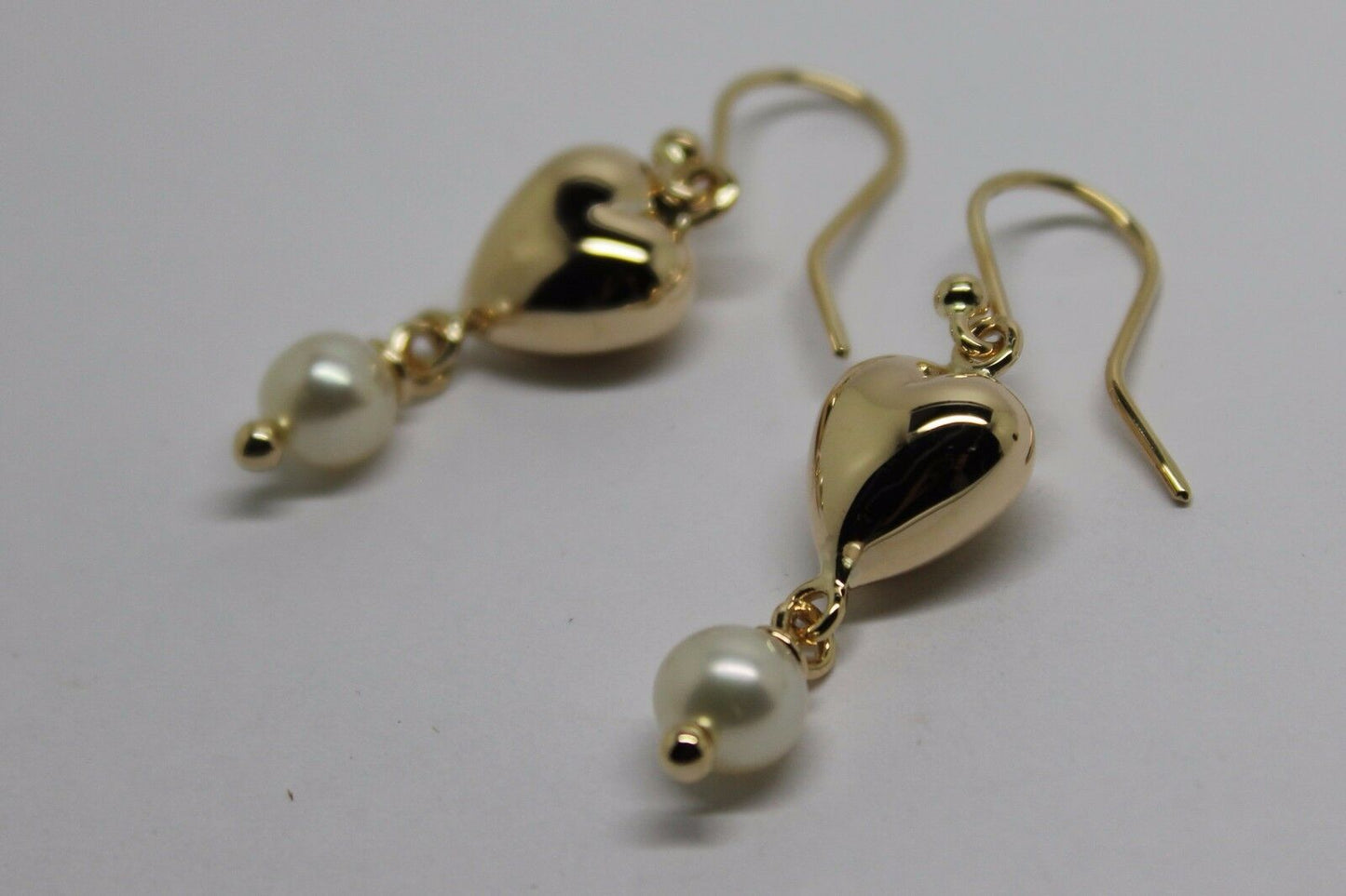 Kaedesigns, New 9ct 9k Yellow Gold Or White Gold Or Rose Gold Heart Pearl Earrings