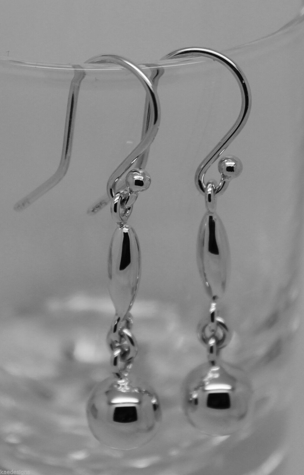 Kaedesigns, 9ct 9kt Yellow Or White Or Rose Gold 8mm Ball Long Drop Earrings