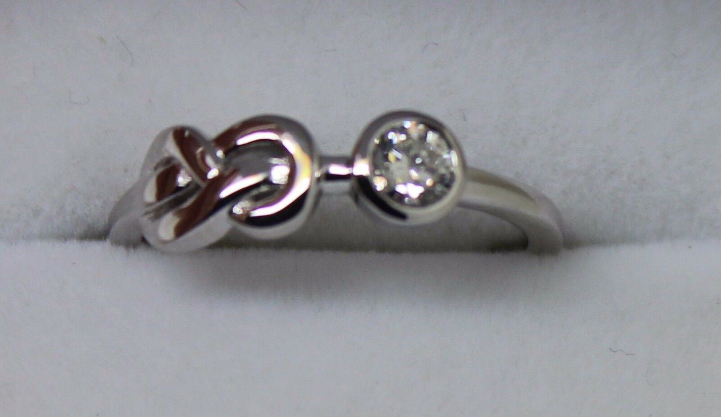 Delicate Genuine 9ct 9kt White Gold Infinity Delicate Pinky Ring + Diamond