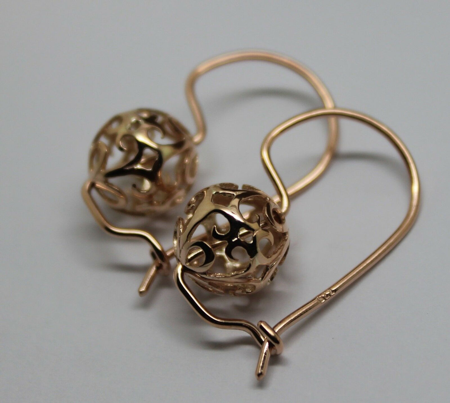 Genuine Solid 9ct Yellow, Rose or White Gold 10mm Euro Ball Drop Filigree Flower Earrings