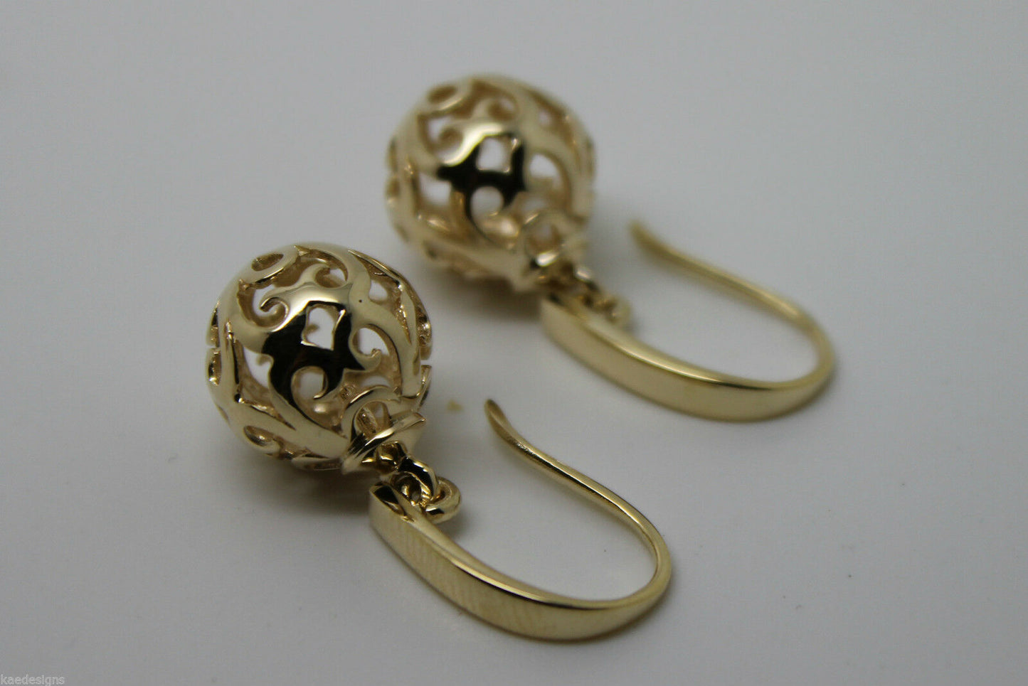 Genuine 9ct Yellow, Rose or White Gold Large Heavy 12mm Euro Ball Drop Hook Filigree Earrings