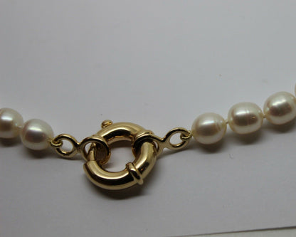 Genuine 9ct Yellow Gold 18mm bolt ring freshwater pearl chain necklace