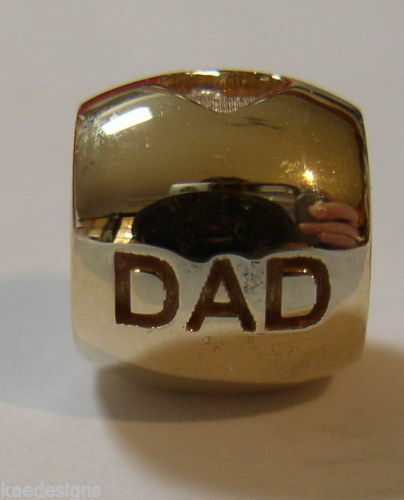 Kaedesigns,Genuine 9ct Yellow Or Rose Or White Gold Or Silver Dad Bead Charm