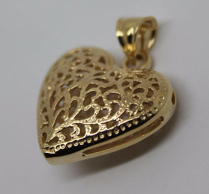 Kaedesigns New Genuine Heavy 9ct Yellow, Rose or White Gold Medium to Large Filigree Heart Pendant