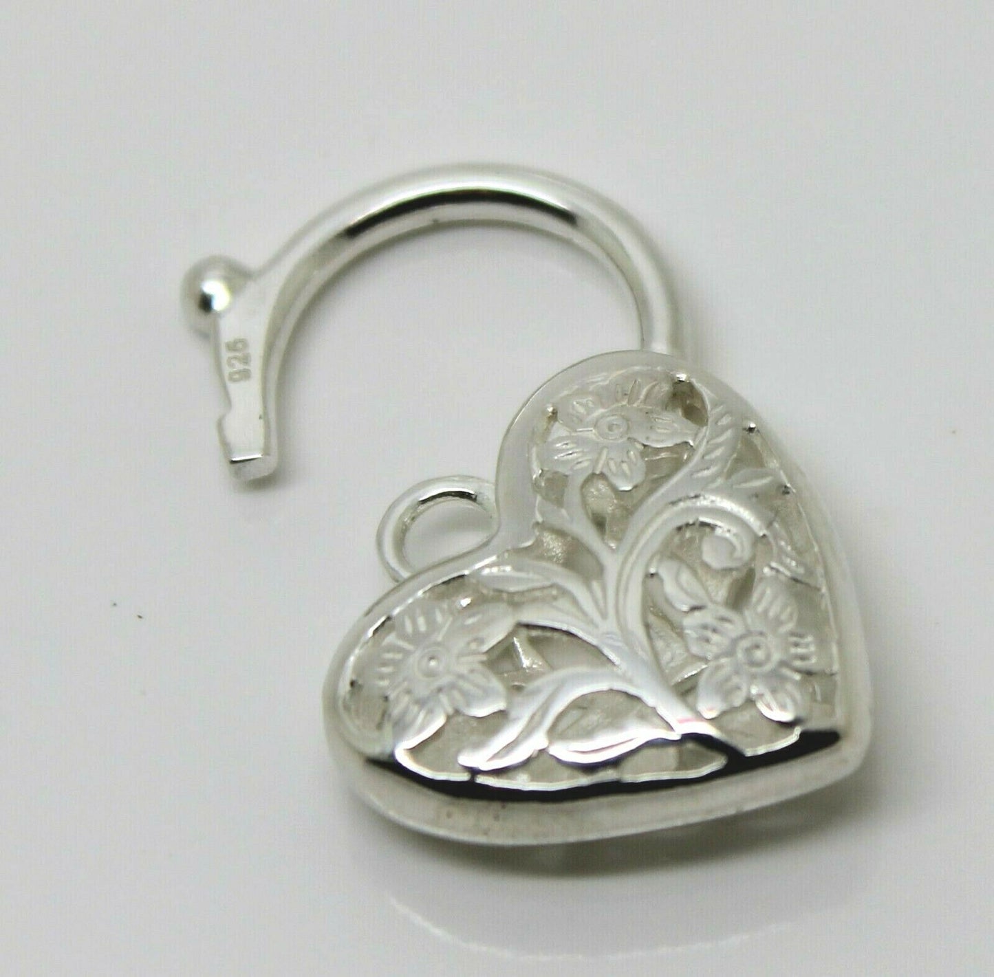 Large Sterling Silver 925 Filigree Heart Padlock Pendant 18mm