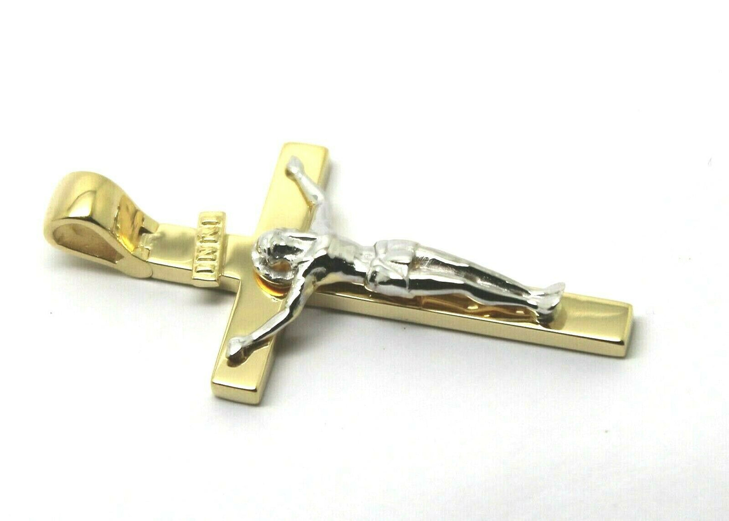 Genuine 18ct 750 Yellow & White Gold Full Solid Heavy Crucifix Cross Pendant