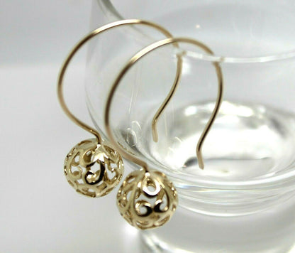 Kaedesigns 9ct 9k Yellow, Rose or White Gold 10mm Full Ball Hook Filigree Earrings