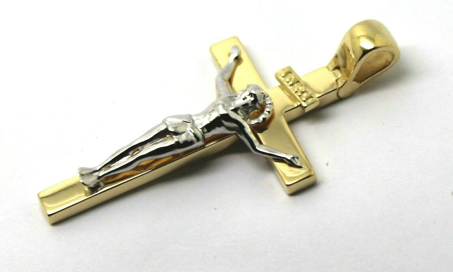 Genuine 18ct 750 Yellow & White Gold Full Solid Heavy Crucifix Cross Pendant