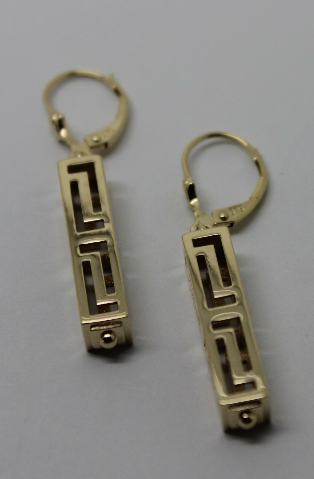 Kaedesigns, Genuine 9ct Yellow, Rose or White Gold Greek Key Continental Hook Earrings