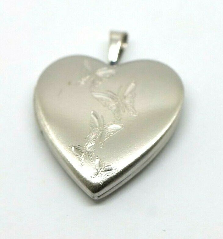 Sterling Silver Heart Heart Brushed Finish Butterflies Locket