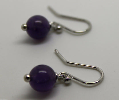 Genuine 9ct White Gold 8mm Purple Amethyst Ball Earrings