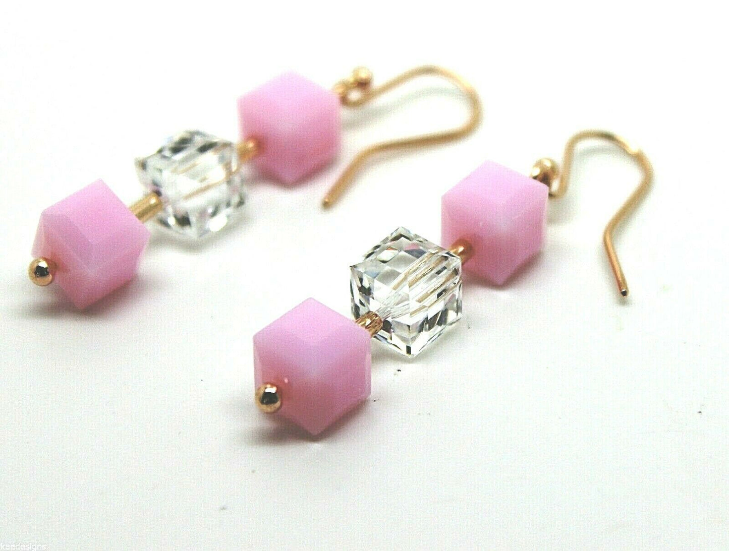 9ct 9k Rose Gold 8mm Rose Drop Pink & Crystal Earrings