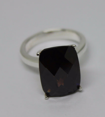 Sterling Silver Brown Rectangle Cubic Zirconia Ring