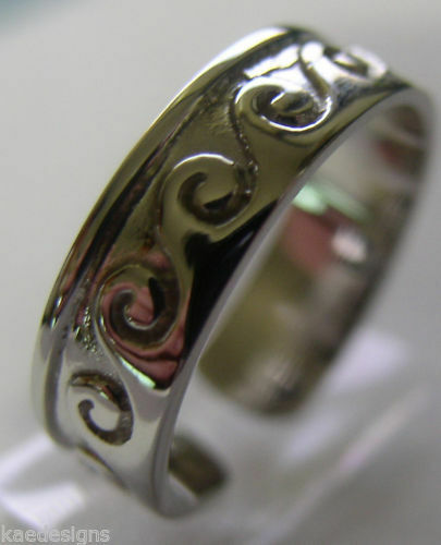 Genuine Full Solid 9ct Yellow or Rose or White Gold or Sterling silver Surf Wave Toe Ring