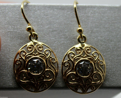 9ct Yellow, White, or Rose Gold Cubic Zirconia Oval Filigree Hook Earrings