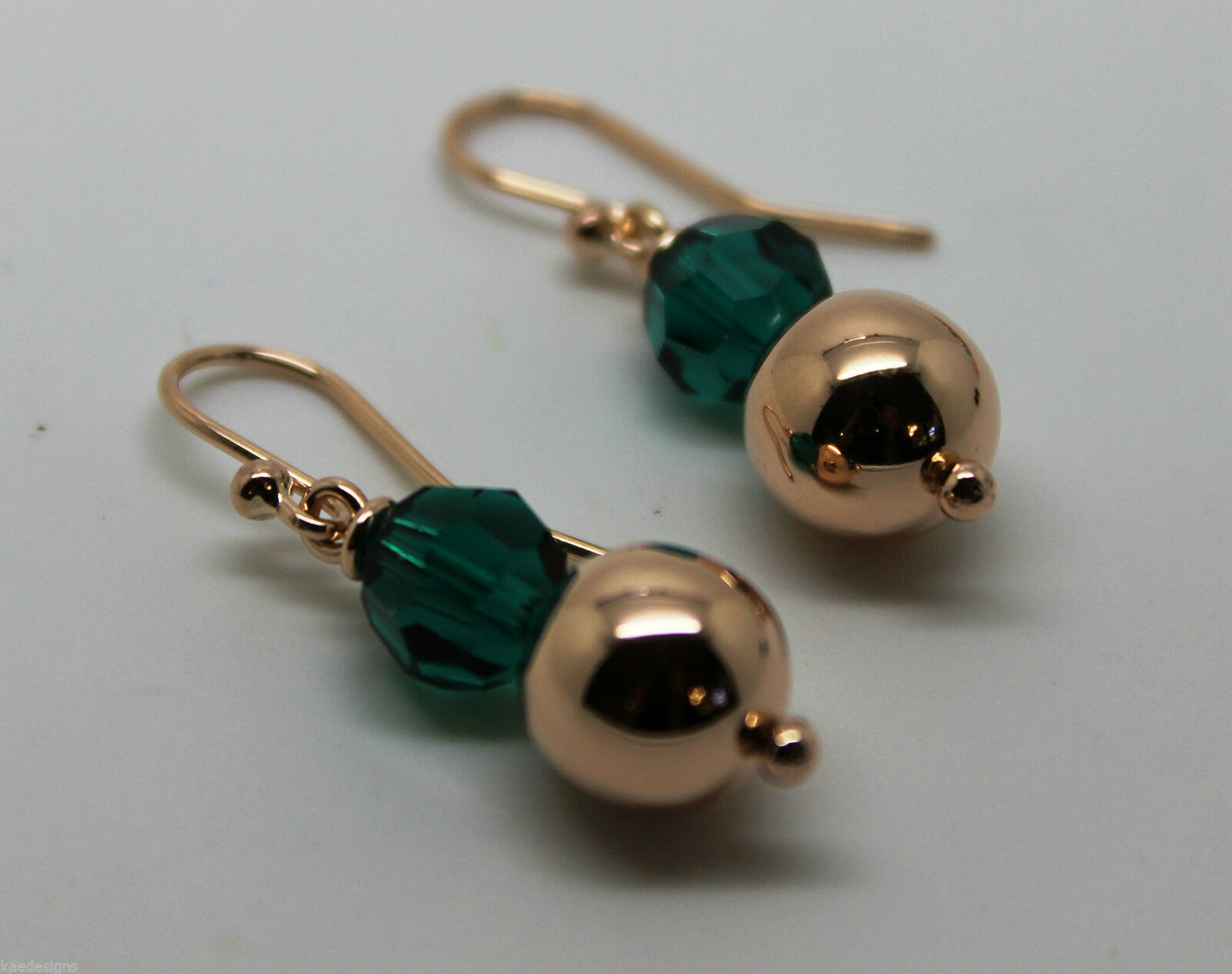 Genuine 9ct Rose Gold 10mm Ball + 8mm Emerald Green Faceted Earrings