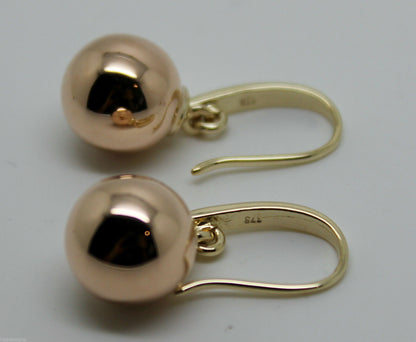 Kaedesigns Genuine New 9ct 9kt Yellow & Rose Gold 12mm Hook Drop Ball Earrings