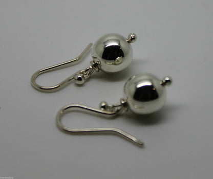 Genuine Sterling Silver 10mm Wide Ball Hook Earrings