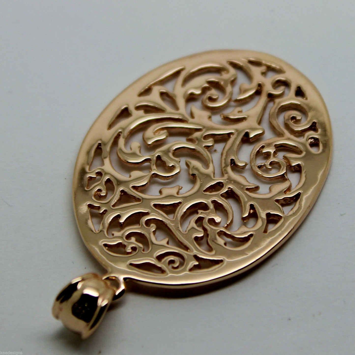 Heavy Solid 9ct Yellow, Rose or White Gold Large Oval Filigree Pendant