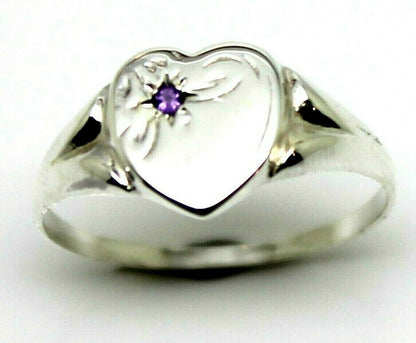 Large New Genuine Sterling Silver 925 Heart Signet Ring Choose Your Size & Gemstone