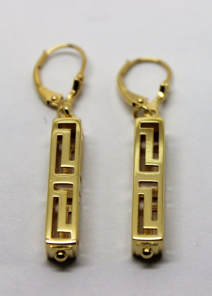 Kaedesigns, Genuine 9ct Yellow, Rose or White Gold Greek Key Continental Hook Earrings