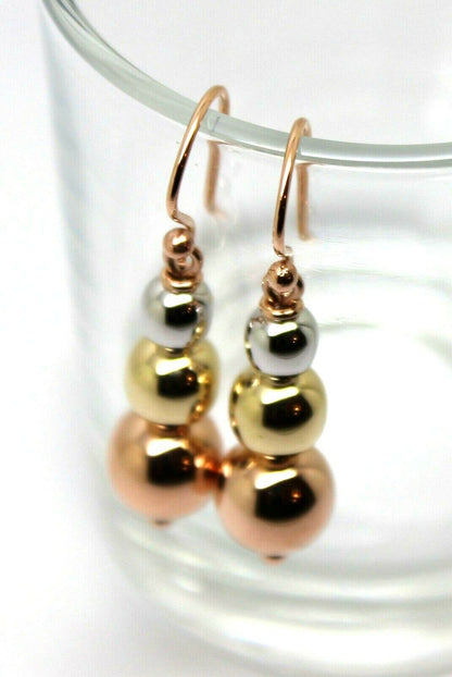 Genuine 3 Ball Three Tone 9ct Rose, Yellow & White Gold Ball Drop Ball Earrings