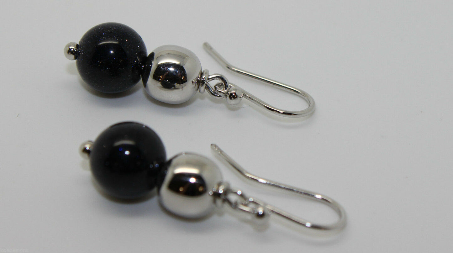 10mm Round Onyx + 9ct White Gold 8mm White Gold Ball Earrings