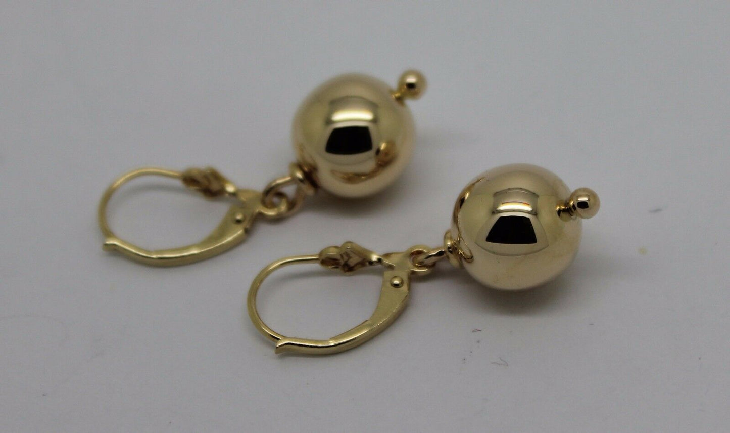 Genuine 9ct 9k Yellow, Rose or White Gold Continental Hooks 10mm Ball Plain Earrings