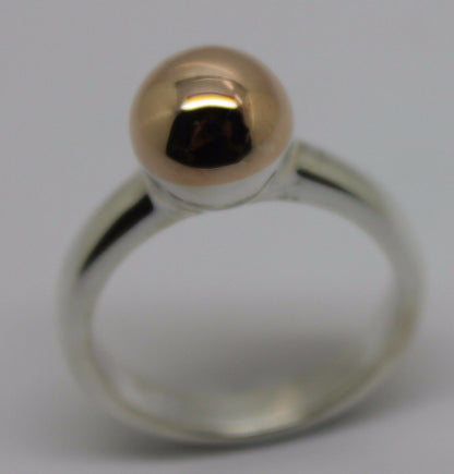 Size S Genuine Sterling Silver 925 & 9ct Rose Gold 375 Full Ball Ring