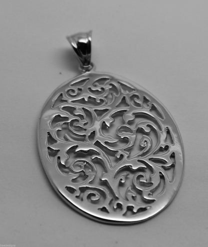 Kaedesigns Genuine Heavy Solid Sterling Silver 925 Large Oval Filigree Pendant