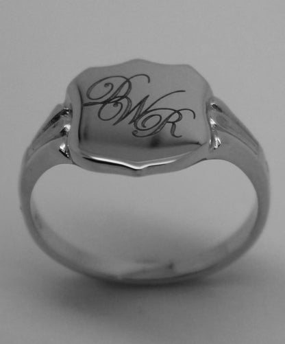 Sterling Silver Large Signet Ring Size 7 Plus Engraving Of Three Initials