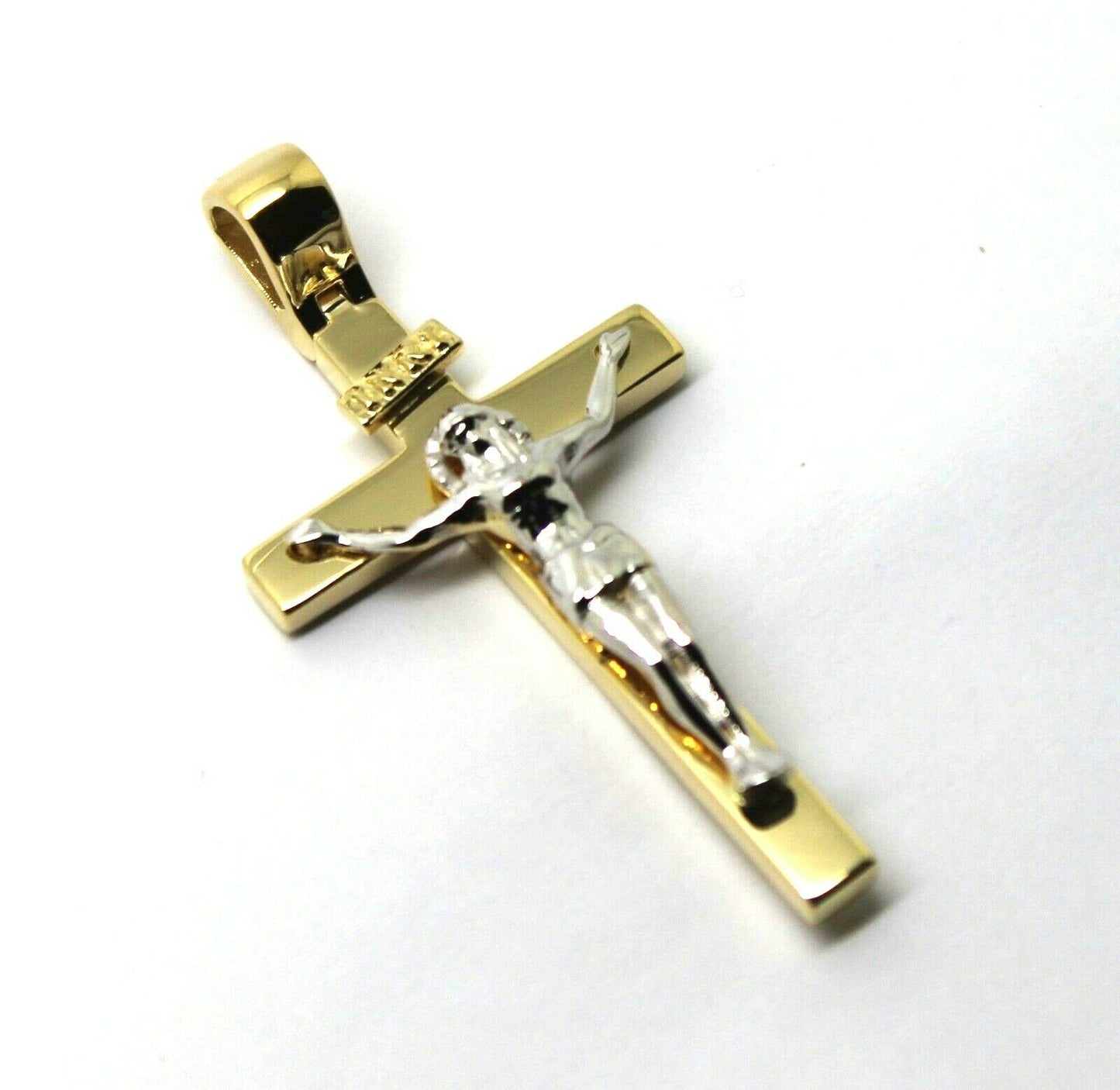 Genuine 18ct 750 Yellow & White Gold Full Solid Heavy Crucifix Cross Pendant