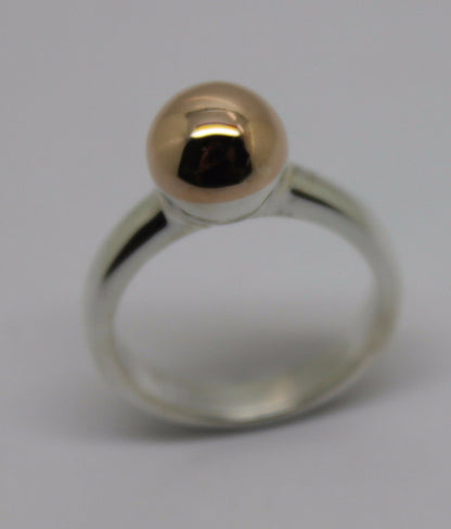 Size S Genuine Sterling Silver 925 & 9ct Rose Gold 375 Full Ball Ring