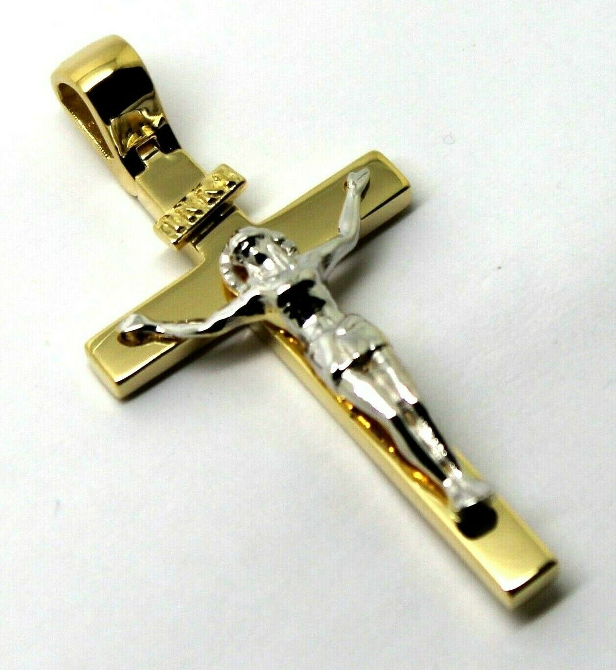 Genuine 18ct 750 Yellow & White Gold Full Solid Heavy Crucifix Cross Pendant