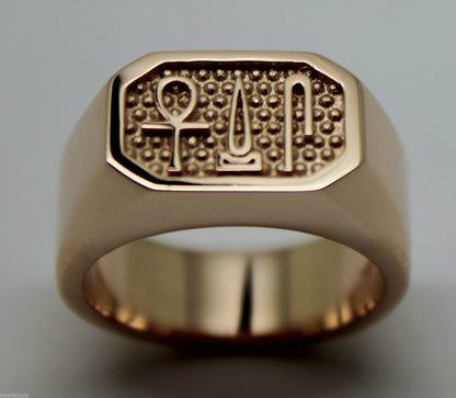 Size V - Genuine 9ct Rose Gold Signet Ring Egyptian Hieroglyphic symbols-Success,Happiness,Health