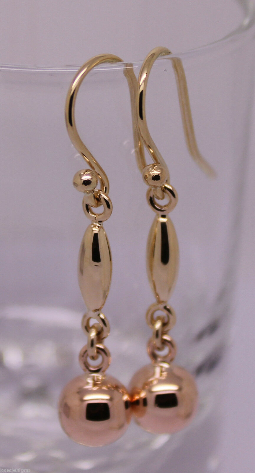 Kaedesigns, 9ct 9kt Yellow Or White Or Rose Gold 8mm Ball Long Drop Earrings