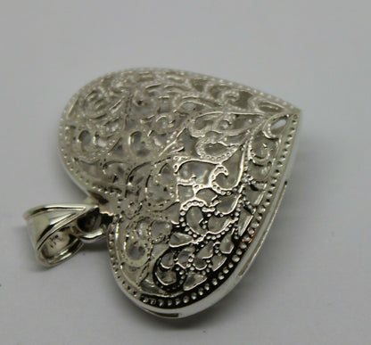 Genuine Sterling Silver Huge Heavy Large Filigree Heart Pendant