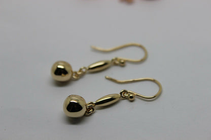 Kaedesigns, 9ct 9kt Yellow Or White Or Rose Gold 8mm Ball Long Drop Earrings