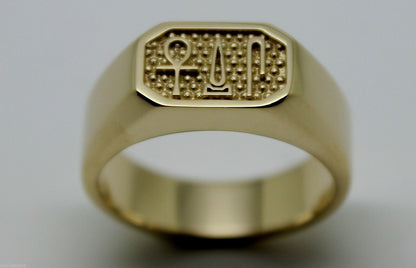 10ct Yellow, Rose or White Gold Signet Ring Egyptian Hieroglyphic symbols-Success,Happiness & Health