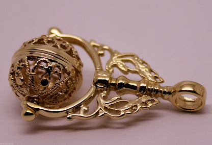 Kaedesigns, Genuine 9kt 9ct Yellow, Rose Or White Gold Large Filigree Ball Spinner Pendant Sp105