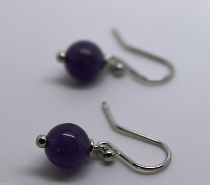 Genuine 9ct White Gold 8mm Purple Amethyst Ball Earrings