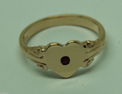 Size J, Genuine Solid 9ct 9Kt Yellow, Rose or White Gold Ruby Stone Heart Signet Ring -July Birthstone