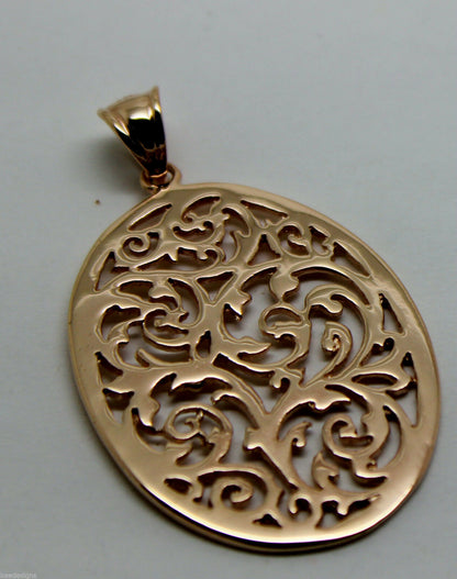 Heavy Solid 9ct Yellow, Rose or White Gold Large Oval Filigree Pendant